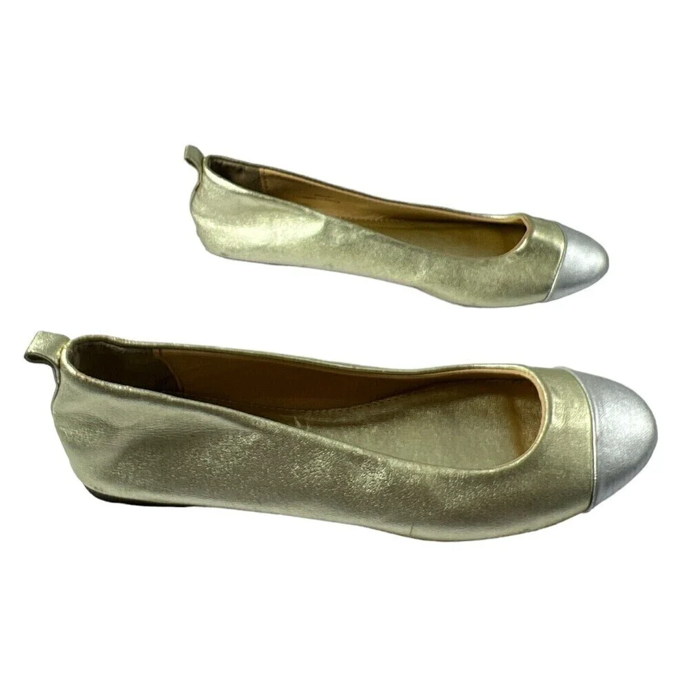 J.Crew Fabriccupper 36019 Flat Shoes Gold Silver  Metallic‎ Women’s size 6.5